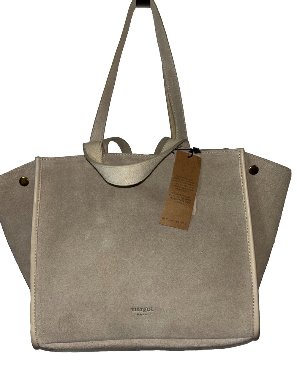 Margot Double Handle Tote Jamee Genuine Leather Suede NWT Beige